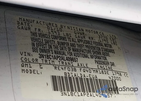 2010 Nissan Versa 1.8S from USA, damaged, VIN 3N1BC1AP2AL409657